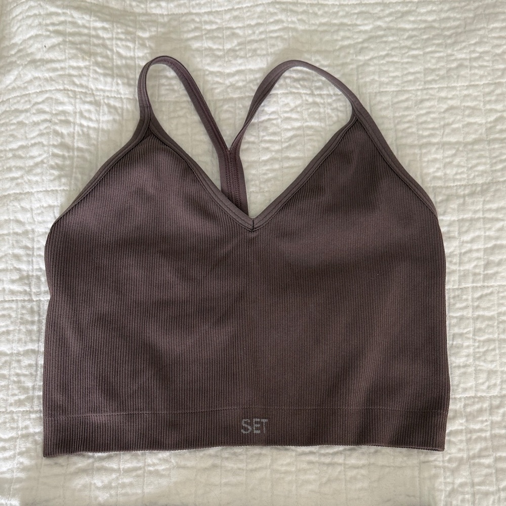 SET Active Ribbed V-Neck Bralette in Chocolate